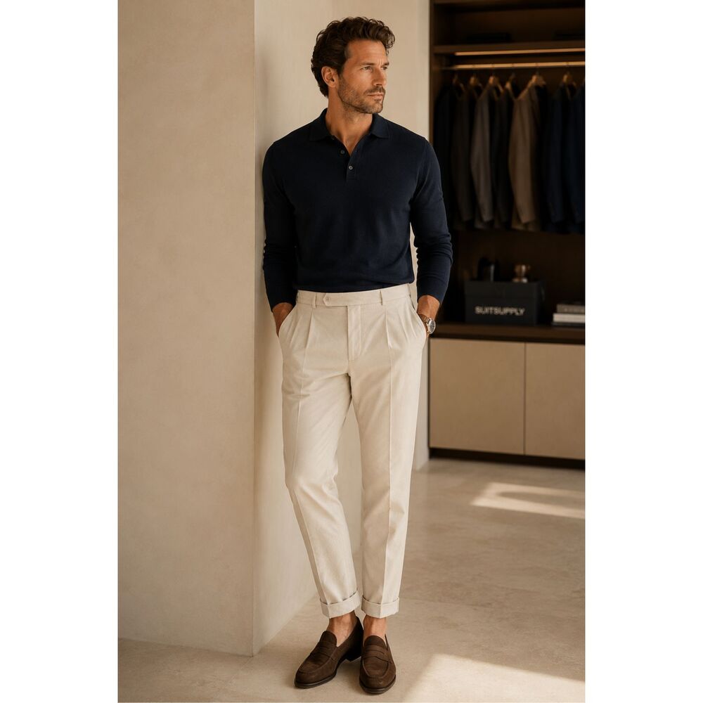 Suitsupply Brescia Cream 90% Wool Flat Front Chino Pants Trousers  Mens Size 40